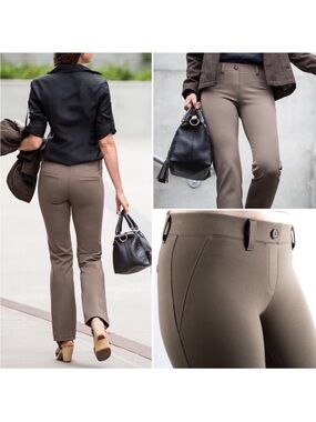Betabrand Taupe Gray Classic Straight Leg Dress Pant Yoga Pants Long Petite M